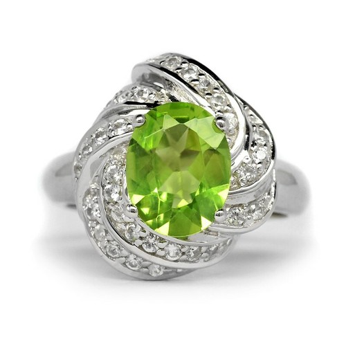 9x7mm Natürliches Grün Peridot Ring mit Weißem Zirkonia IN 925 Sterling Silver