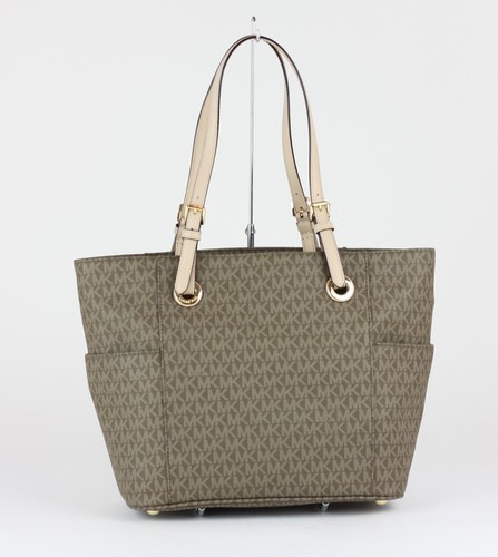 michael kors mocha mk signature pvc jet set e/w tote bag