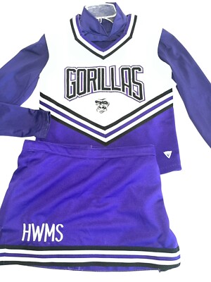 3 Pc Adult L Cheerleader Uniform Outfit Costume Purple Varsity 38'' Top 34 Skirt