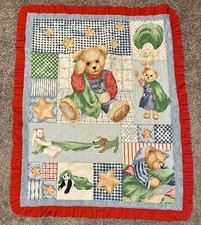 Vintage Blue Jean Teddy Bear Baby Blanket Quilt