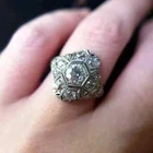 Vintage Art Deco Style Lab Created Diamond Engagement 14k White Gold Plated Ring