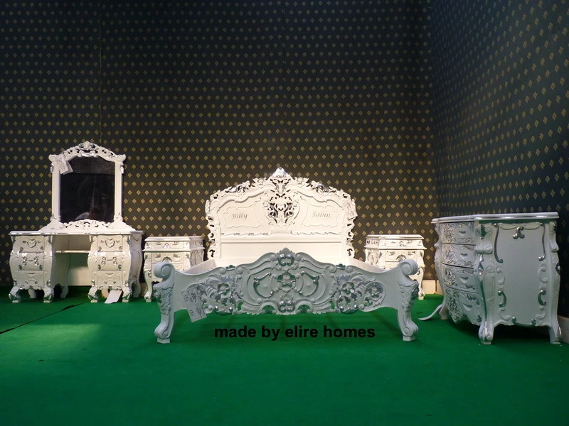 > JUEGO DE DORMITORIO < CUALQUIER TAMAÑO SUPER KING Doble Blanco Negro Crema Francés ROCOCO Cama Foto 2 de 4