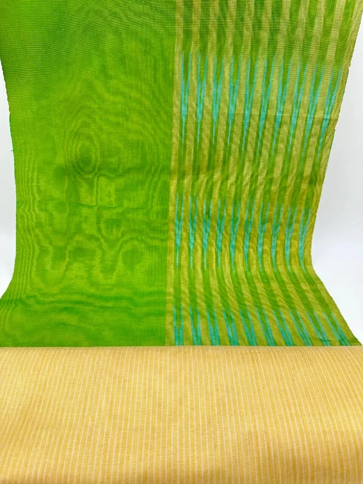 Green Silk Moire Fabric With Ikat Pattern, ''Kutnu'' Silk Fabric By 2 Meters. - Image 4 of 4