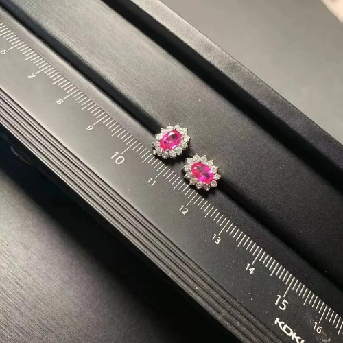 Oval Cut 2Ct Lab-Created Pink Ruby Women's Stud Earring 14k White gold Plated - Picture 6 of 9