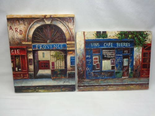 Provence Town Building Sidewalk / Cafe Biere Beer Bar Pub Paintings French - Picture 11 of 12