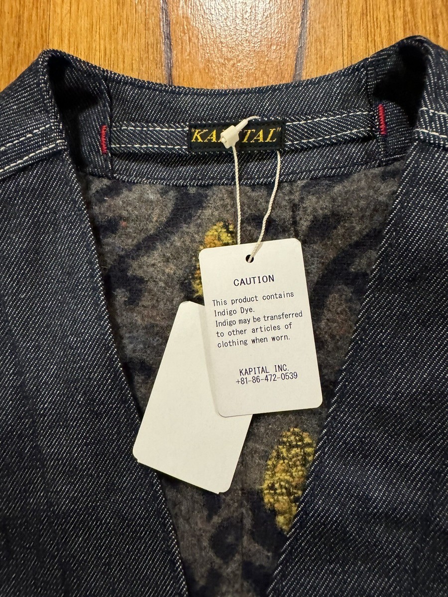Kapital 13oz Denim Lining Vest Waistcoat Indigo Authentic Kapital 13oz Denim Lining Vest Waistcoat Indigo Authentic