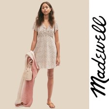 NWT Madewell 100 Silk Ruffle-Neck Mini Dress, Size 4, MSRP 158