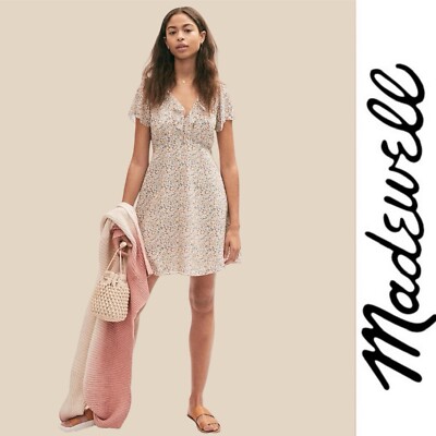 NWT Madewell 100% Silk Ruffle-Neck Mini Dress, Size 4, MSRP$158