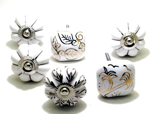 Ceramic Knob/6 X White With Gold Classic Knob Drawer Knob Door Knob Handle Pull - Picture 4 of 9