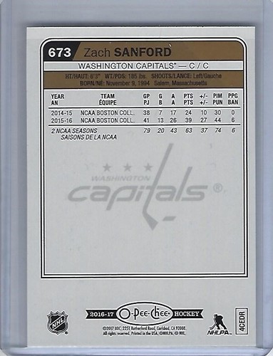 Tarjeta de novato 2016-17 O-Pee-Chee Rainbow #673 Zach Sanford - Imagen 2 de 2