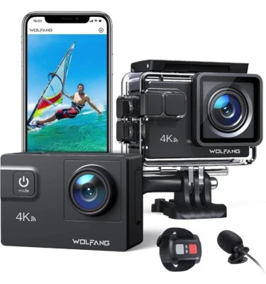 WOLFANG Action Kamera 4K 60FPS 24MP GA300, WLAN EIS Touchscreen Sportkamera