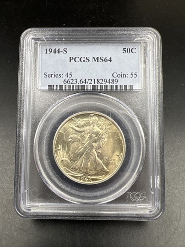 1944 S 50c Walking Liberty Silver Half Dollar MS64 PCGS CH BU Certified - Picture 3 of 10