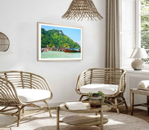 Long Tail Boat Waiting For Passengers Poster Premium Quality Choose your Size - Foto 2 di 5