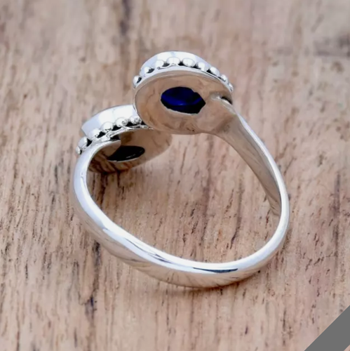 Anillo de plata de ley hecho a mano con banda ajustable de rubí y zafiro para mujer - Imagen 3 de 3