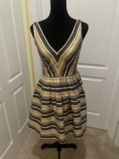 J. Crew Black Metallic Gold Deep V Dress Fit Flare Size 0  Sleeveless lined