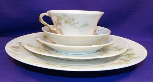 ANTIQUE THEO HAVILAND LIMOGES 5 pc SETTING SCHLEIGER 1240 BLANK 118A PINK FLOWER - Picture 12 of 12
