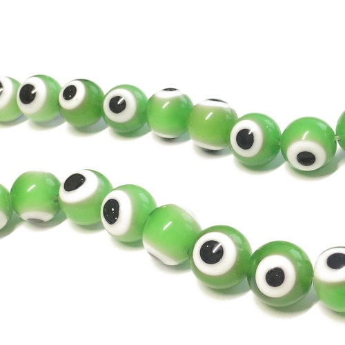 Glasperlen Lampwork Evil Eye rund 9-10mm grün 38 Perlen Spacer nenad-design N145 - Bild 1 von 8