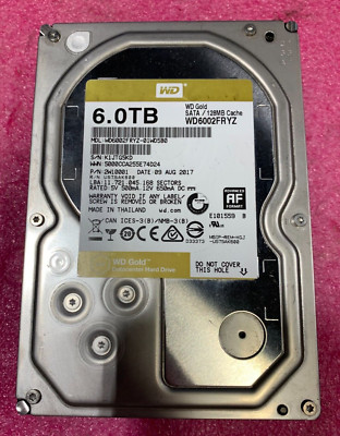 Western Digital Gold WD6002FRYZ 6TB 7200 RPM SATA 6 Gb/s 128MB 3.5" HDD ...