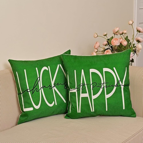 Playful St. Patrick's Day Decor - 18x18 Green Pillow Covers, Zippered & Washable - Picture 7 of 8