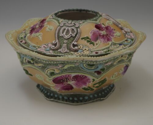 NIPPON ANTIQUE HEAVY MORIAGE HAIR RECEIVER HAND PAINTED