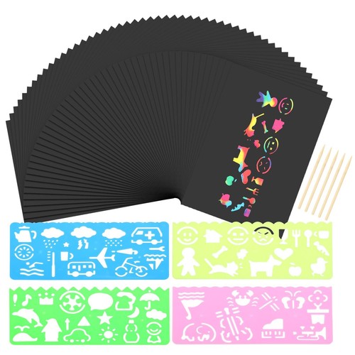 JULMELON 50 Stück Halloween Kratzpapier Set – DIY Bastelset Mit 12 Motiven, Inkl. Werkzeug & Bänder