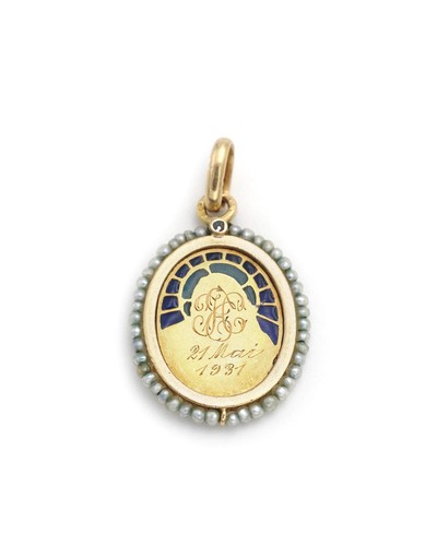 Médaille Art Nouveau Vierge Marie en or 18 karats, pendentif religieux, communio - Imagen 6 de 6