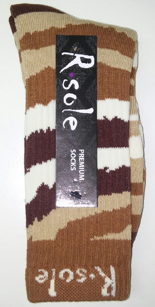 SAOLA R. SOLE WAVY LINES Calze Crew di marca premium marrone cachi e crema SPEDIZIONE GRATUITA!