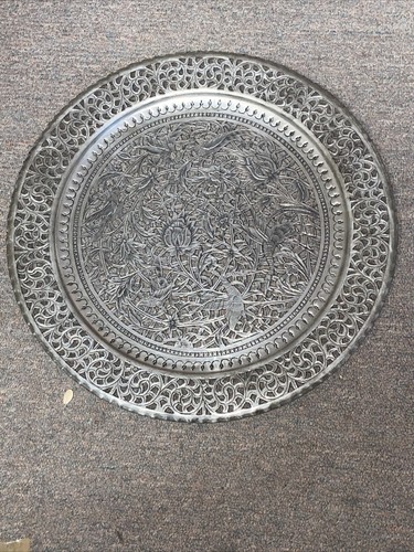 Bandeja de pared perforada a mano de cobre persa flores pájaros vintage 15,5" - Imagen 13 de 14