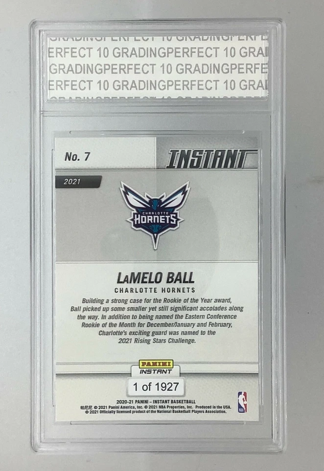 Lamelo Ball RC -  2021 Panini RISING STARS - PTG Graded GEM MINT 10 - #1 of 1927 - Image 2 of 3