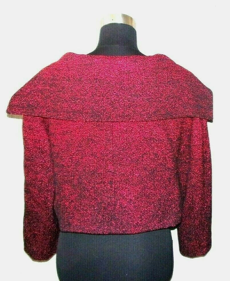 Jaqueta terno Rickie Freeman Teri Jon tamanho G vermelha preta lã boucle xale colarinho 12 - Imagem 3 de 4