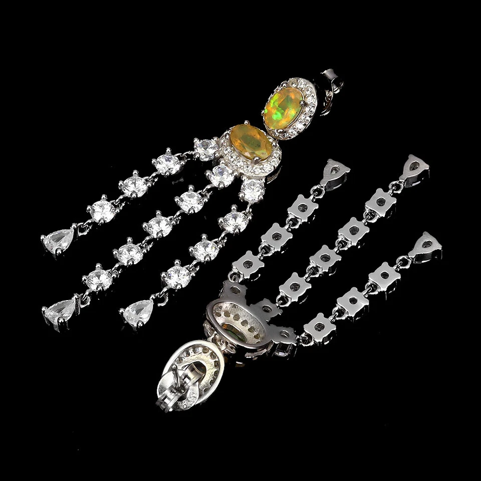 Pendientes de plata de ley 925 ovalados ópalo de fuego 6x4 mm joyas de piedras preciosas naturales Foto 3 de 4