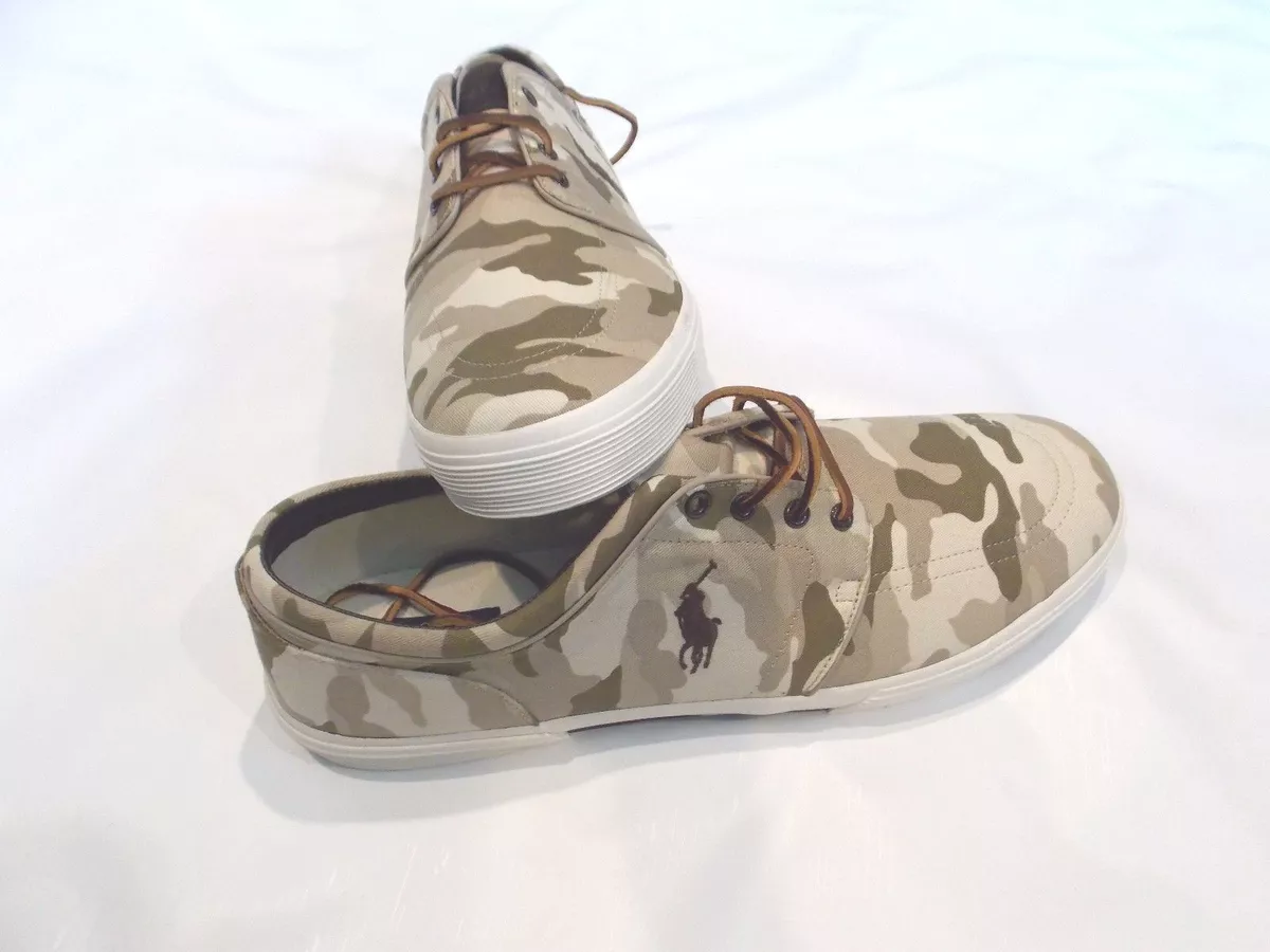 New Ralph Lauren POLO Faxon Low Khaki camo sneakers loafers shoes 17 D men s