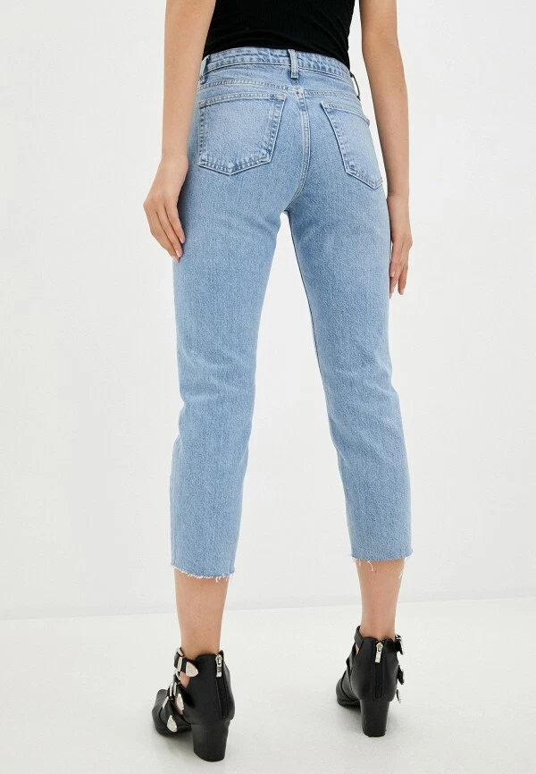 Topshop Straight Leg High Rise Cropped Raw Hem Jeans Light Wash Womens 28 - Image 2 of 4