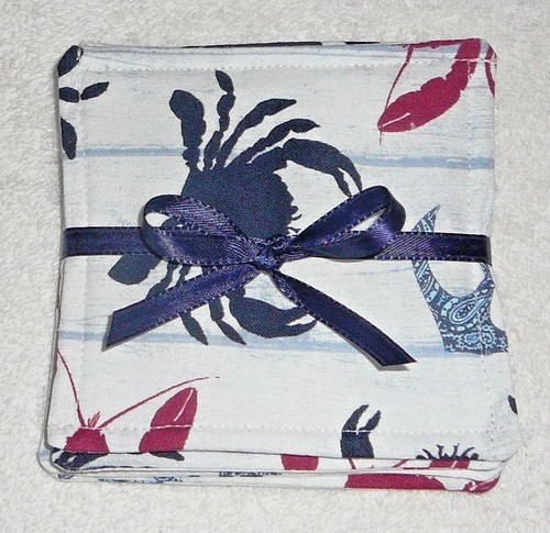 COASTER SETS~BEACH~BOATS~NAUTICAL~Set Of 4~Fabric~Reversible~Washable~Lined~NEW - Picture 9 of 32