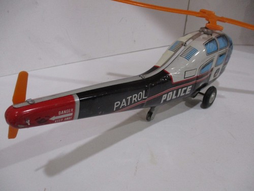 POLICE PATROL HELICOPER-FRICTION-ROTOR TURNS-WORKS-13" LONG- ALL TIN -JAPAN- - Picture 7 of 8