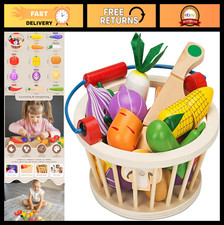 Magnetic Wooden Cutting Fruits  Vegetables Play Toy Set with Basket for Kids