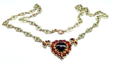 COLLANA ANTICA VITTORIANA BOHEMIEN GRANATO CABOCHON AMORE CUORE RG CATENA ORO