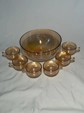 Fire king Egg Nog bowl , Jeanette Marigold Carnival Glass Lusterware Christmas 