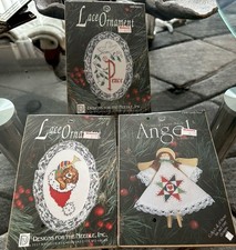 Lot of 3 VTG Designs for the Needle Lace Ornament Christmas Cross Stitch Kits