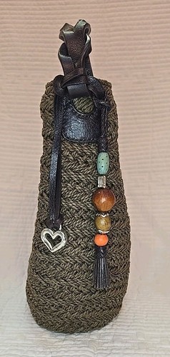 Cartera grande de mimbre tejida Brighton, bordada, ribete de cuero, bolso de hombro,... - Imagen 2 de 10