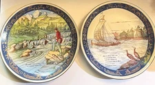 2 Jonas Hinna Norway Decorative Plates Figgjo StavangerFlint Norge Ships Fishing
