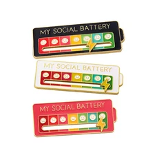 3pack My Social Battery Interactive Mood Enamel Pin