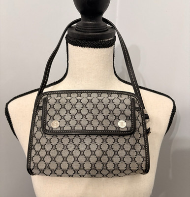 Céline Macadam Gray Black Monogram Zip Shoulder Bag Strap Brand Card Pockets