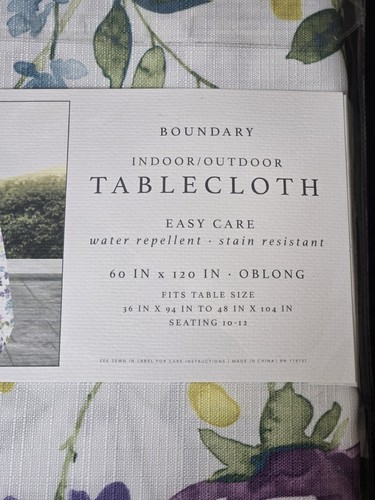 Boundary Teal Purple Floral Indoor/Outdoor Fabric Tablecloth 60"X120" NEW - Picture 3 of 4