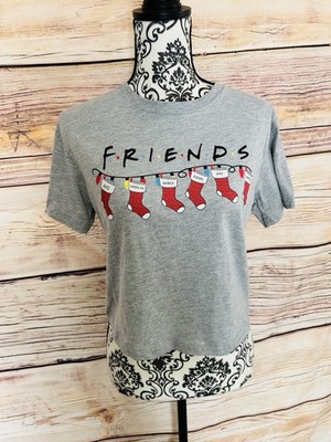 Friends Grey Christmas Stockings Crew Neck Short Sleeve Cropped T-Shirt S NWOT