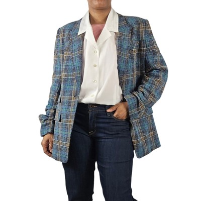 Veronica Beard Martel Dickey Plaid Blazer in Blue Multicolor