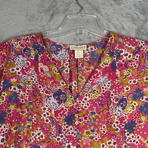 Cynthia Rowley Shirt Womens 2X Pink Blue Floral Flower Casual Office Cottagecore - Picture 4 of 9