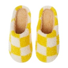 Checkered Yellow White Women's Slippers NEW Slip On Adult 5/6