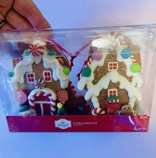 Set of 4 Gingerbread Houses Christmas Tree Ornament - Holiday Time - New