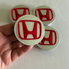 Honda Wheel Center Caps RED Logo Set of 4 For Silver Rim Hubcaps 69mm/2.75